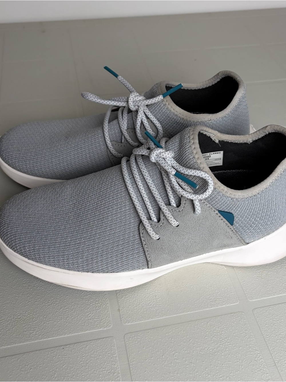 Vessi Women's Light Grey Knit Slip-On Sneakers with Teal Accents